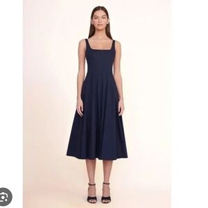 WAYF Navy Blue Desi Bustier Corset Satin Fit & Flare Midi xs Dress